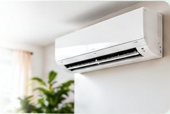 Dos unidades de aire acondicionado instaladas en una fachada
